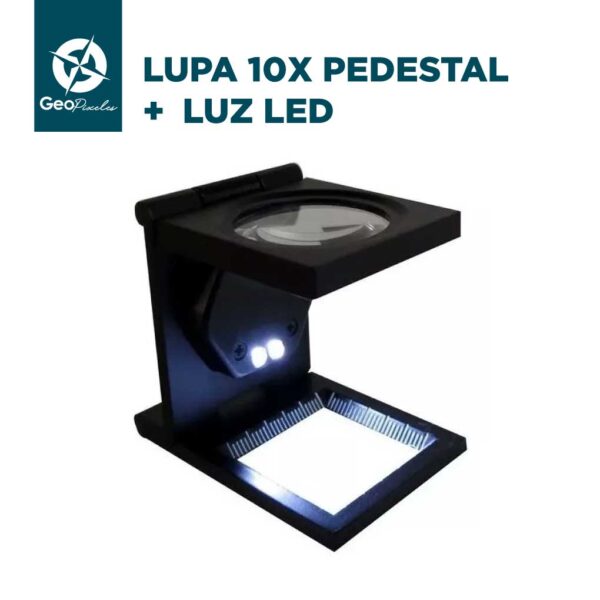 Lupa 10x pedestal + Luz led cuenta hilos geopixeles chile